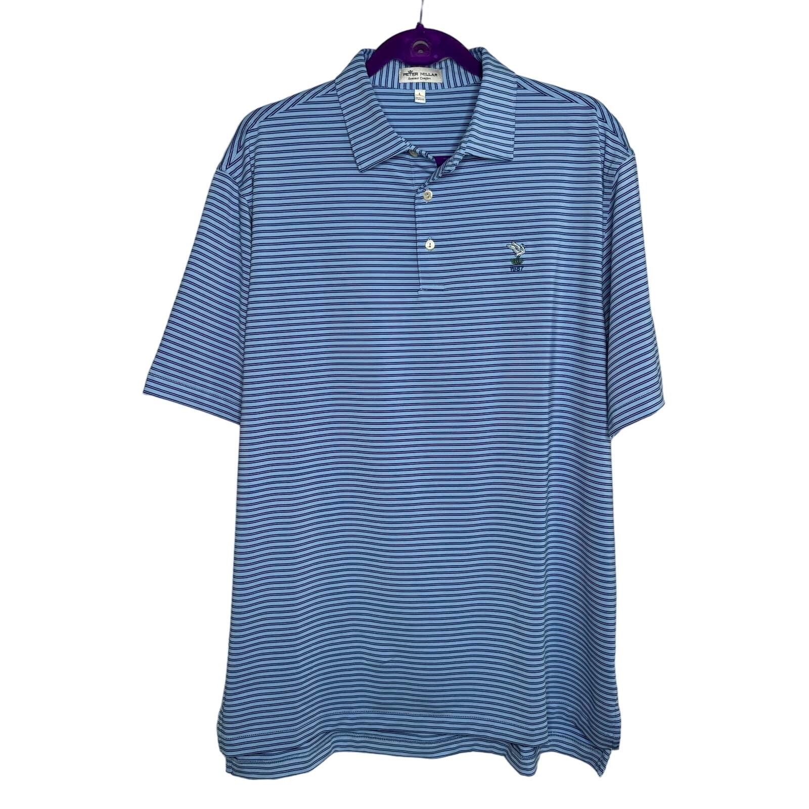 Peter Millar Crown Sport Blue Joyce Stripe Stretch Jersey Polo Shirt